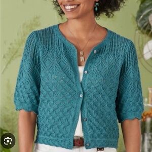 Sundance Jocelyn Cardigan NWOT Teal Open Knit Button Front Cottagecore Sz Lg